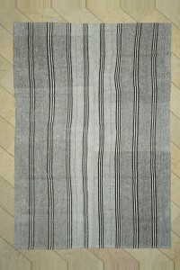 Grey Turkish Rug Black And White Striped Turkish Gray Kilim Rug 7x10 Feet  210,310