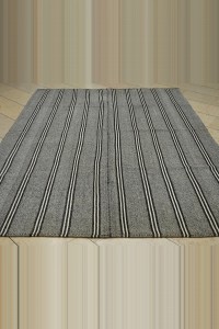 Black And White Striped Turkish gray Kilim rug 7x9 Feet 210,264 - Grey Turkish Rug $i