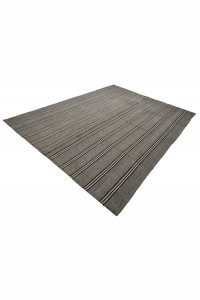 Black And White Striped Turkish gray Kilim rug  7x9 Feet 210,264 - Grey Turkish Rug  $i