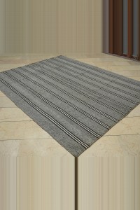 Black And White Striped Turkish gray Kilim rug 7x9 Feet 210,264 - Grey Turkish Rug $i