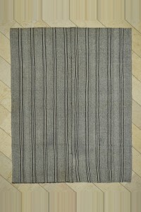 Grey Turkish Rug Black And White Striped Turkish gray Kilim rug  7x9 Feet 210,264