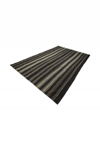 Black And White Striped Turkish Kilim rug 7x10 Feet  212,305 - Goat Hair Rug  $i