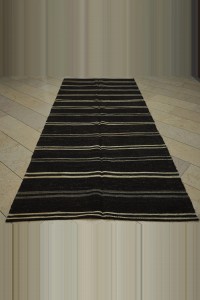 Black And White Turkish Kilim Rug 5x11 Feet 145,340 - Goat Hair Rug $i