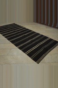 Black And White Turkish Kilim Rug 5x11 Feet 145,340 - Goat Hair Rug $i