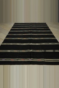 Black And White Turkish Kilim Rug 7x10 Feet 205,320 - Goat Hair Rug $i