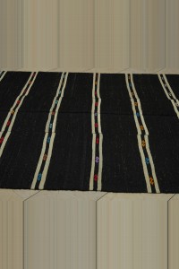 Black And White Turkish Kilim Rug 7x10 Feet 205,320 - Goat Hair Rug $i