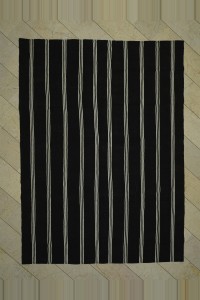 Black And White Turkish Kilim Rug 7x10 Feet  216,297 - Goat Hair Rug  $i