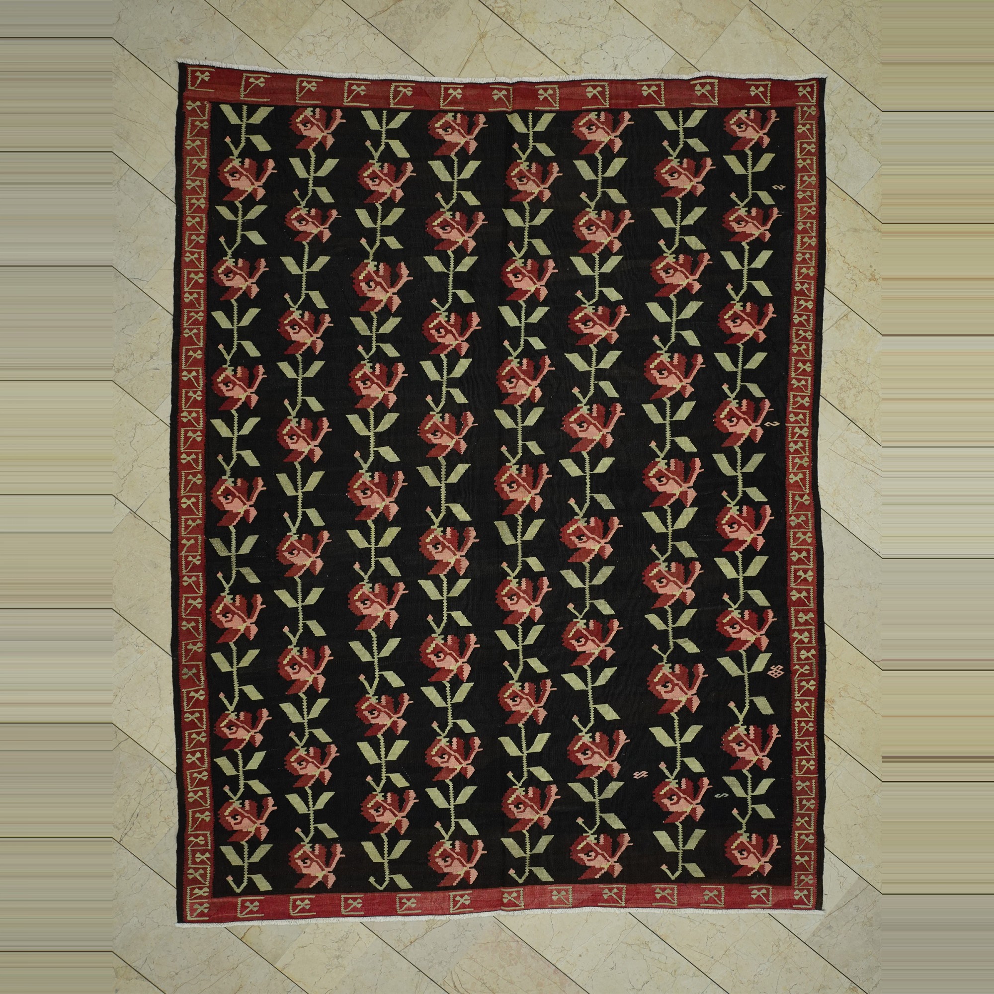 Black Pink Turkish Kilim Rug 8x10 Feet  228,300 - Turkish Kilim Rug