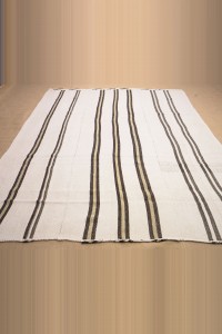 Black Stripe White Hemp Kilim Rug 6,6"x9" 202,282 - Turkish Hemp Rug  $i