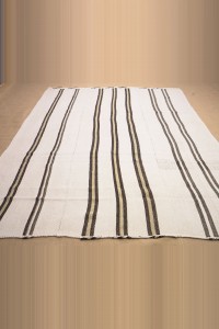 Black Stripe White Hemp Kilim Rug 6,6"x9" 202,282 - Turkish Hemp Rug $i