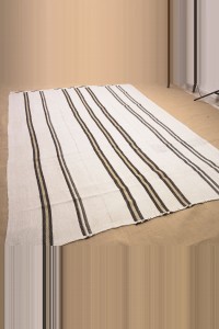 Black Stripe White Hemp Kilim Rug 6,6"x9" 202,282 - Turkish Hemp Rug $i