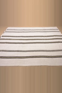 Black Stripe White Hemp Kilim Rug 6,6"x9" 202,282 - Turkish Hemp Rug $i
