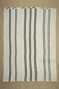 Turkish Hemp Rug Black Stripe White Hemp Kilim Rug 6,6"x9" 202,282
