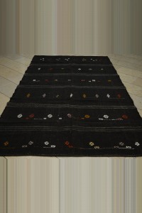 Black Turkish Kilim Rug 5x9 Feet 162,286 - Goat Hair Rug $i