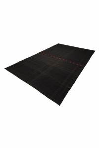 Black Turkish Kilim Rug 7x11 Feet 207,320 - Goat Hair Rug $i