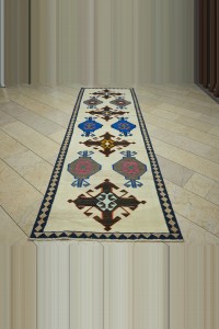 Blue Brown Kilim Rug Runner 4x11 Feet 110,340 - Turkish Rug Runner  $i