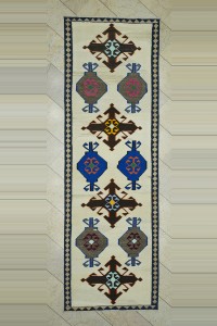 Turkish Rug Runner Blue Brown Kilim Rug Runner 4x11 Feet 110,340