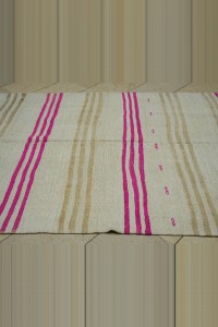 Bright Pink Striped White Hemp Rug 5x13 Feet 162,392 - Turkish Hemp Rug $i