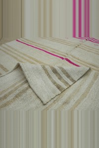 Bright Pink Striped White Hemp Rug 5x13 Feet 162,392 - Turkish Hemp Rug $i