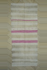 Turkish Hemp Rug Bright Pink Striped White Hemp Rug 5x13 Feet 162,392