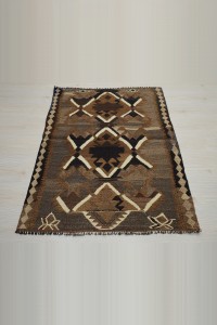 Brown and Beige Kilim Rug 3x4 Feet 88,130 - Turkish Kilim Rug  $i