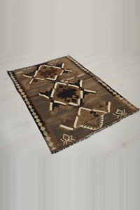 Brown and Beige Kilim Rug 3x4 Feet 88,130 - Turkish Kilim Rug  $i