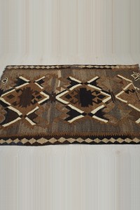 Brown and Beige Kilim Rug 3x4 Feet 88,130 - Turkish Kilim Rug  $i