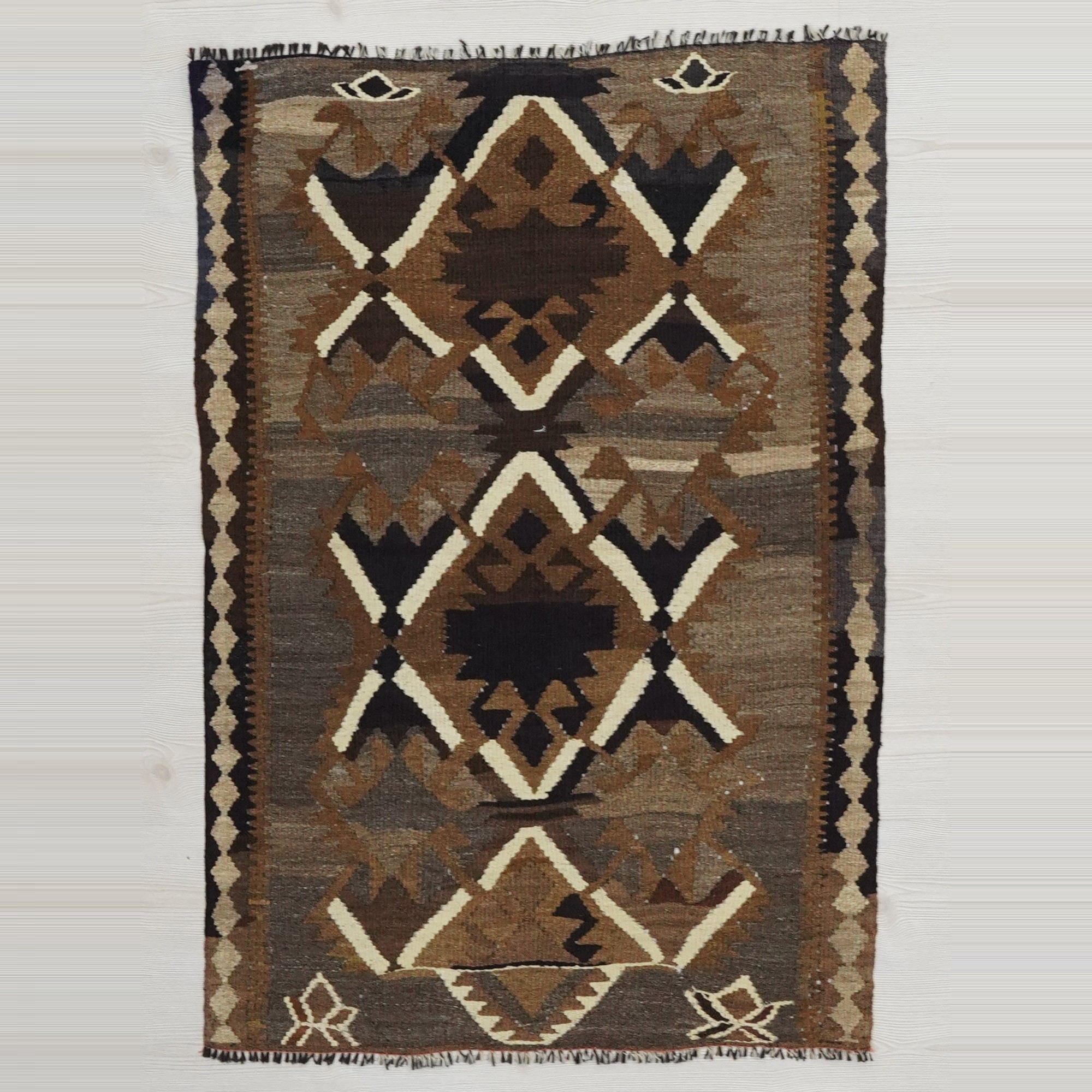 Brown and Beige Kilim Rug 3x4 Feet 88,130 - Turkish Kilim Rug