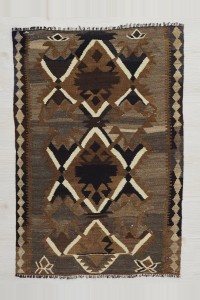 Brown and Beige Kilim Rug 3x4 Feet 88,130 - Turkish Kilim Rug  $i