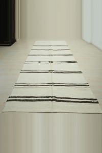 Brown And White Hemp Kilim Rug 5x12 158,376 - Turkish Hemp Rug $i