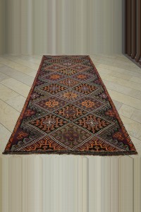 Brown Orange Kars Turkish Kilim Rug 5x12  152,356 - Turkish Kilim Rug  $i