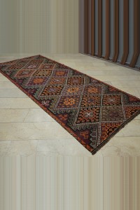 Brown Orange Kars Turkish Kilim Rug 5x12  152,356 - Turkish Kilim Rug  $i