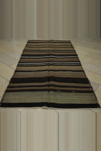 Brown Striped Turkish Kilim Rug 5x9 Feet 144,290 - Goat Hair Rug $i