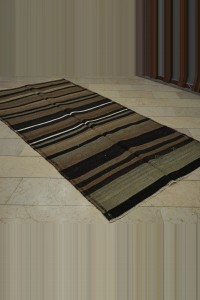 Brown Striped Turkish Kilim Rug 5x9 Feet 144,290 - Goat Hair Rug $i