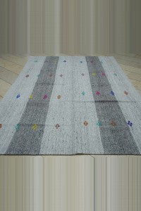 Colorful Embrodiery on Grey Kilim 7x10 Feet 203,294 - Grey Turkish Rug  $i