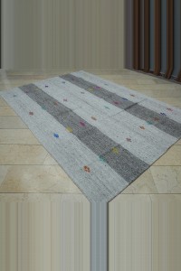 Colorful Embrodiery on Grey Kilim 7x10 Feet 203,294 - Grey Turkish Rug  $i