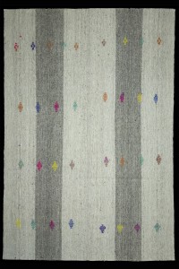 Grey Turkish Rug Colorful Embrodiery on Grey Kilim 7x10 Feet 203,294