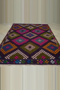 Colorful Embroidered Jijim Kilim Rug 6x9 Feet 182,285 - Turkish Kilim Rug  $i