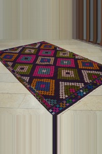 Colorful Embroidered Jijim Kilim Rug 6x9 Feet 182,285 - Turkish Kilim Rug  $i