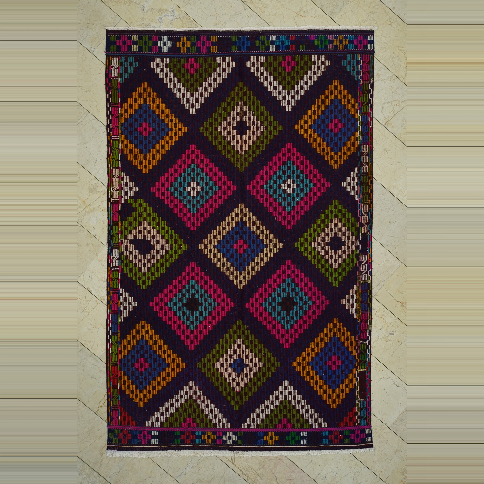 Colorful Embroidered Jijim Kilim Rug 6x9 Feet 182,285 - Turkish Kilim Rug