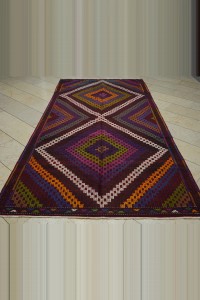 Colorful Gordes Embroidered Cicim Kilim Rug 5x11 Feet 164,328 - Turkish Kilim Rug  $i