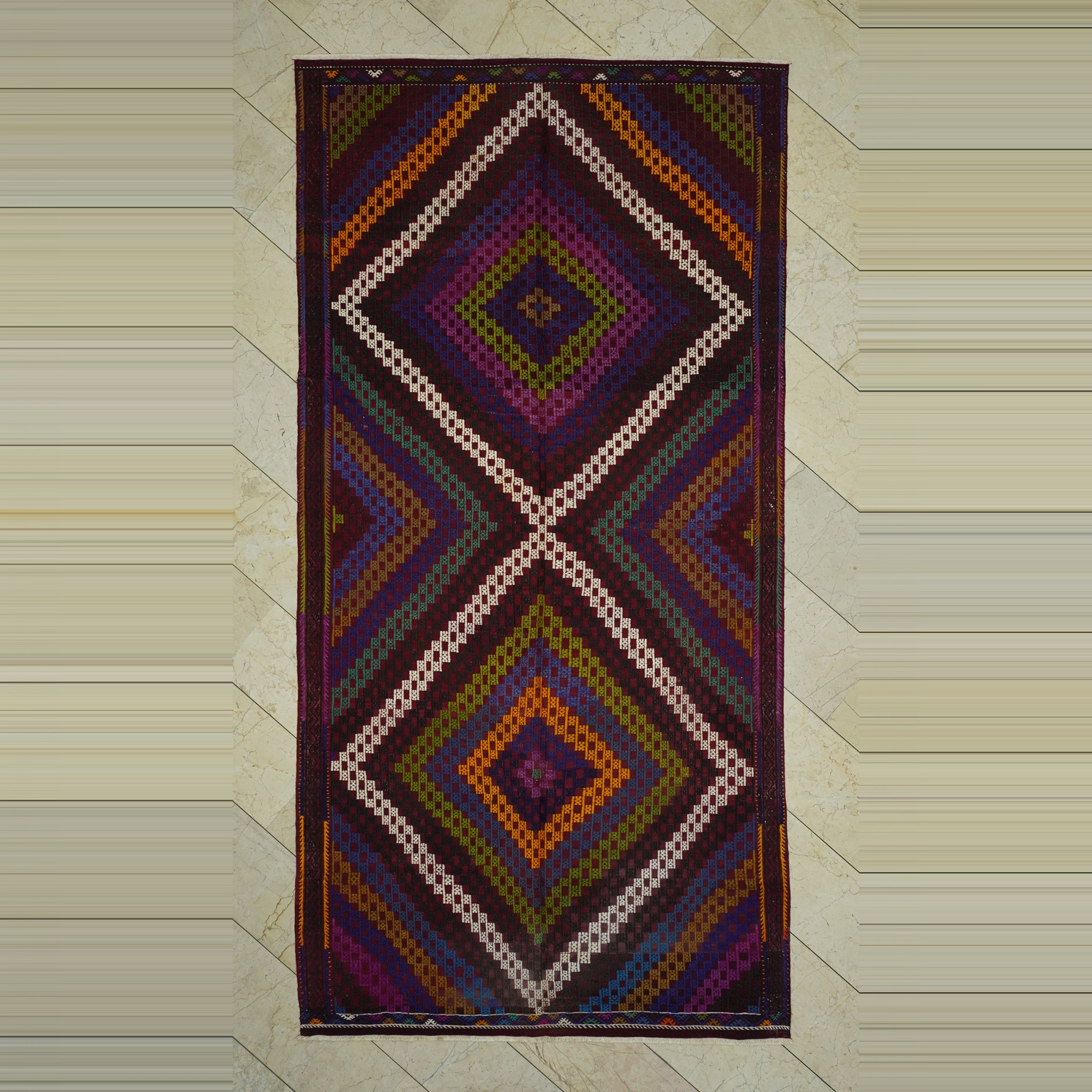 Colorful Gordes Embroidered Cicim Kilim Rug 5x11 Feet 164,328 - Turkish Kilim Rug