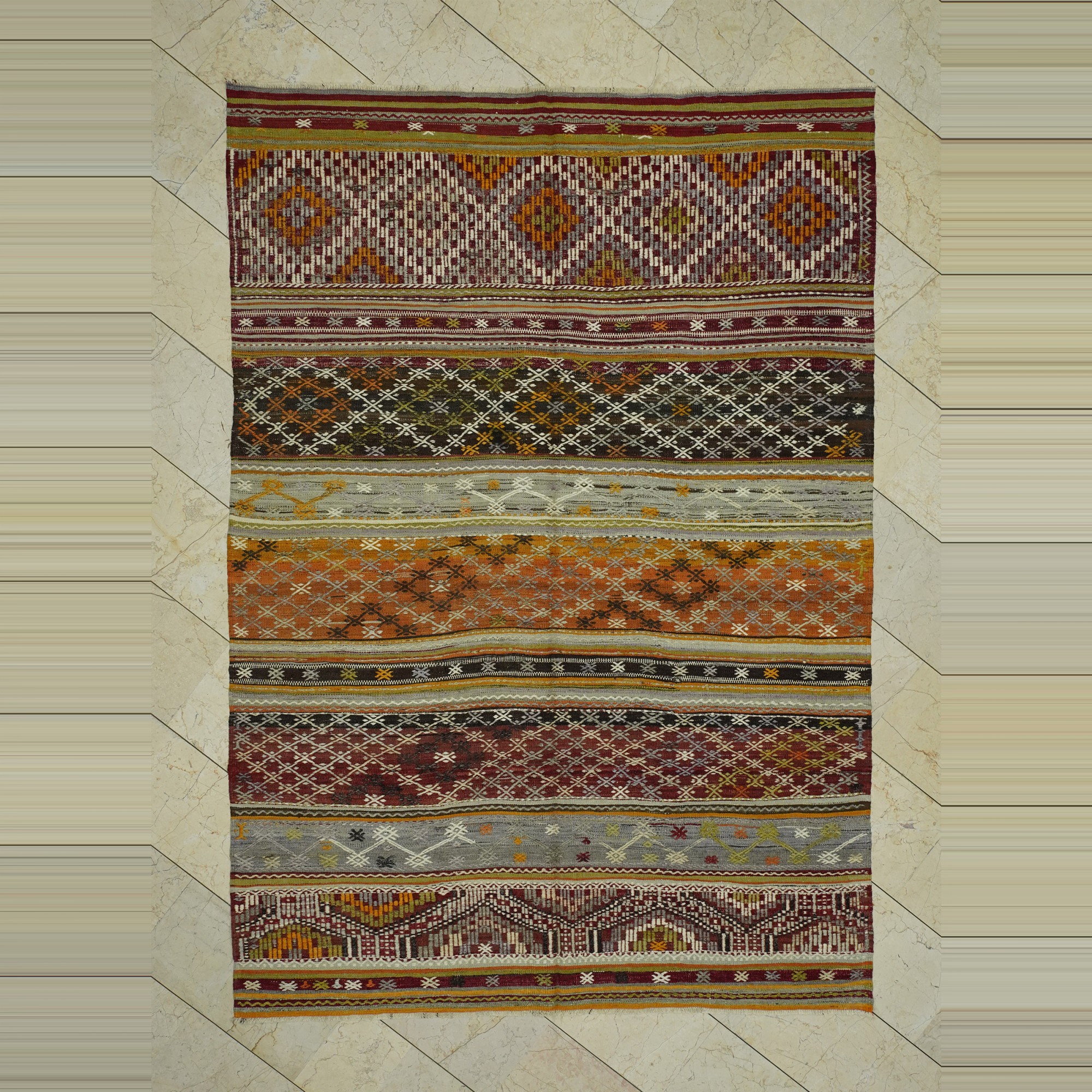 Colourful Embrodiery Turkish Kilim Rug 6x9 Feet 188,269 - Turkish Kilim Rug