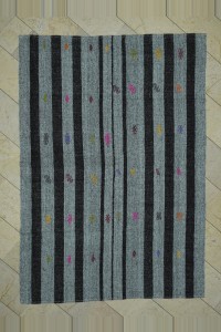 Grey Turkish Rug Colourful Wool Embrodiery on Grey Rug 6x8 Feet 176,250