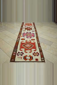 Cream Pink Turkish Kilim Rug Runner 3x11 Feet  93,345 - Turkish Rug Runner  $i
