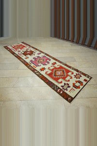 Cream Pink Turkish Kilim Rug Runner 3x11 Feet  93,345 - Turkish Rug Runner  $i