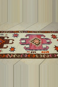 Cream Pink Turkish Kilim Rug Runner 3x11 Feet  93,345 - Turkish Rug Runner  $i