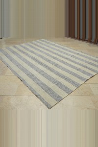 Cream Striped Gray Turkish Kilim Rug 8x10 Feet  228,310 - Grey Turkish Rug  $i