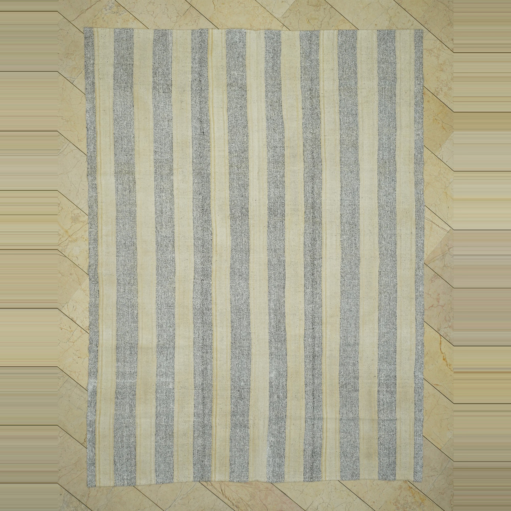 Cream Striped Gray Turkish Kilim Rug 8x10 Feet  228,310 - Grey Turkish Rug