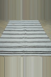 Dark Brown And White Hemp Kilim Rug 5.5x9 172,267 - Turkish Hemp Rug $i